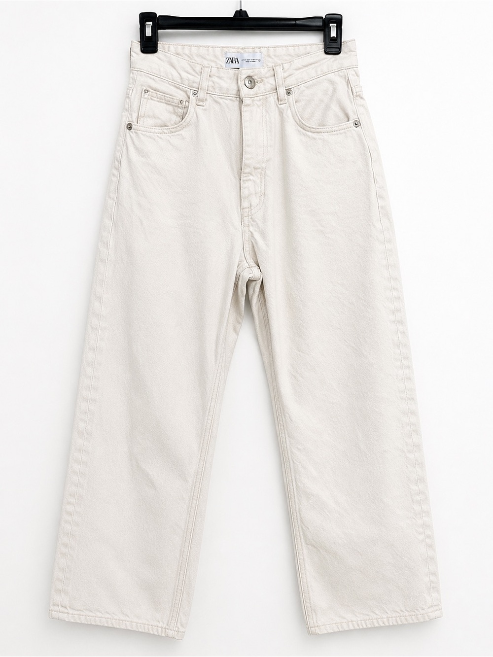 Zara High Rise Wide Leg Jeans Size 2 Off White Cream 28 Inseam Mom Fit